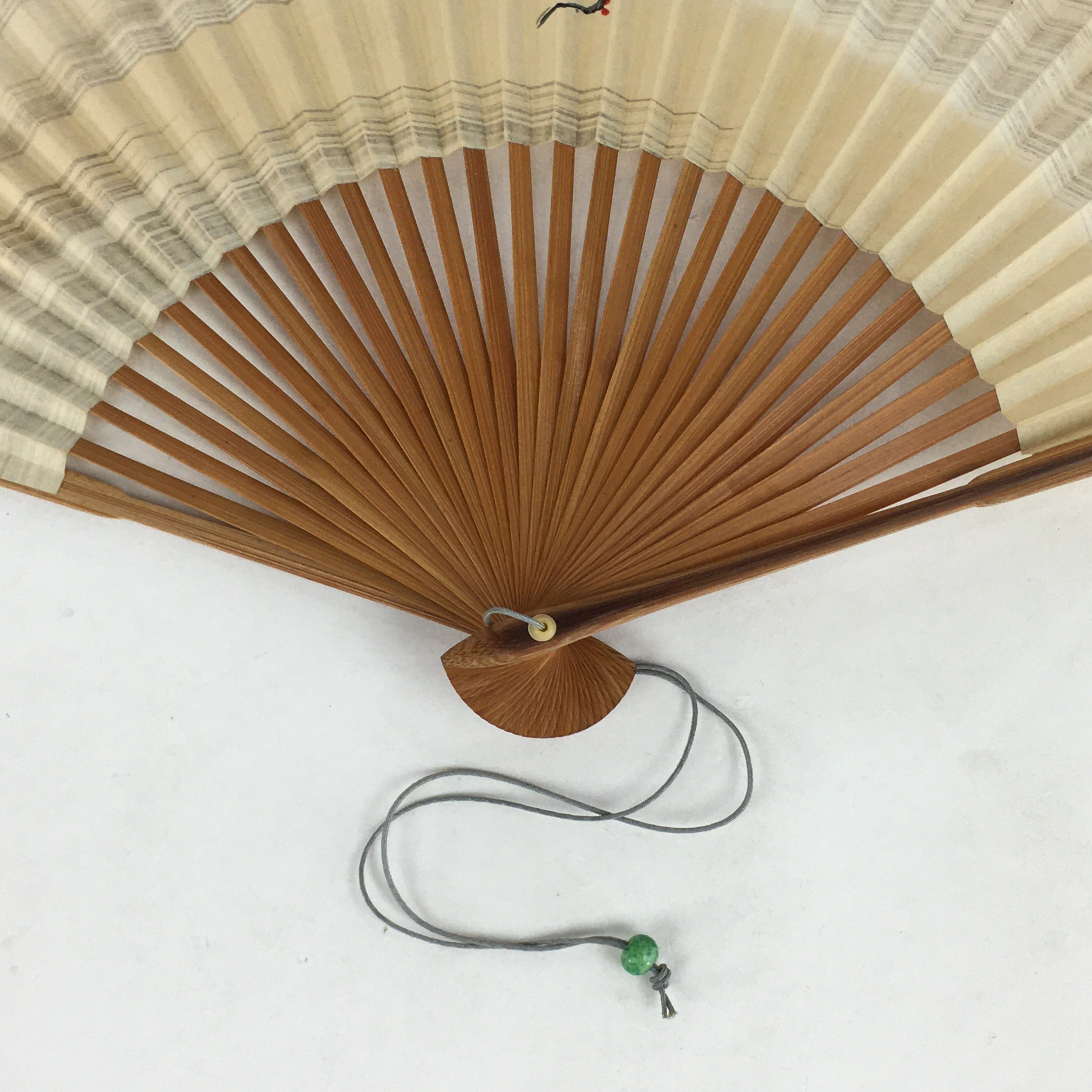 Japanese Folding Fan Vtg Sensu Bamboo Frame Paper Black Birds 4D590