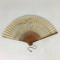Japanese Folding Fan Vtg Sensu Bamboo Frame Paper Black Birds 4D590