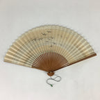 Japanese Folding Fan Vtg Sensu Bamboo Frame Paper Black Birds 4D590