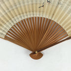 Japanese Folding Fan Vtg Sensu Bamboo Frame Paper Black Birds 4D615
