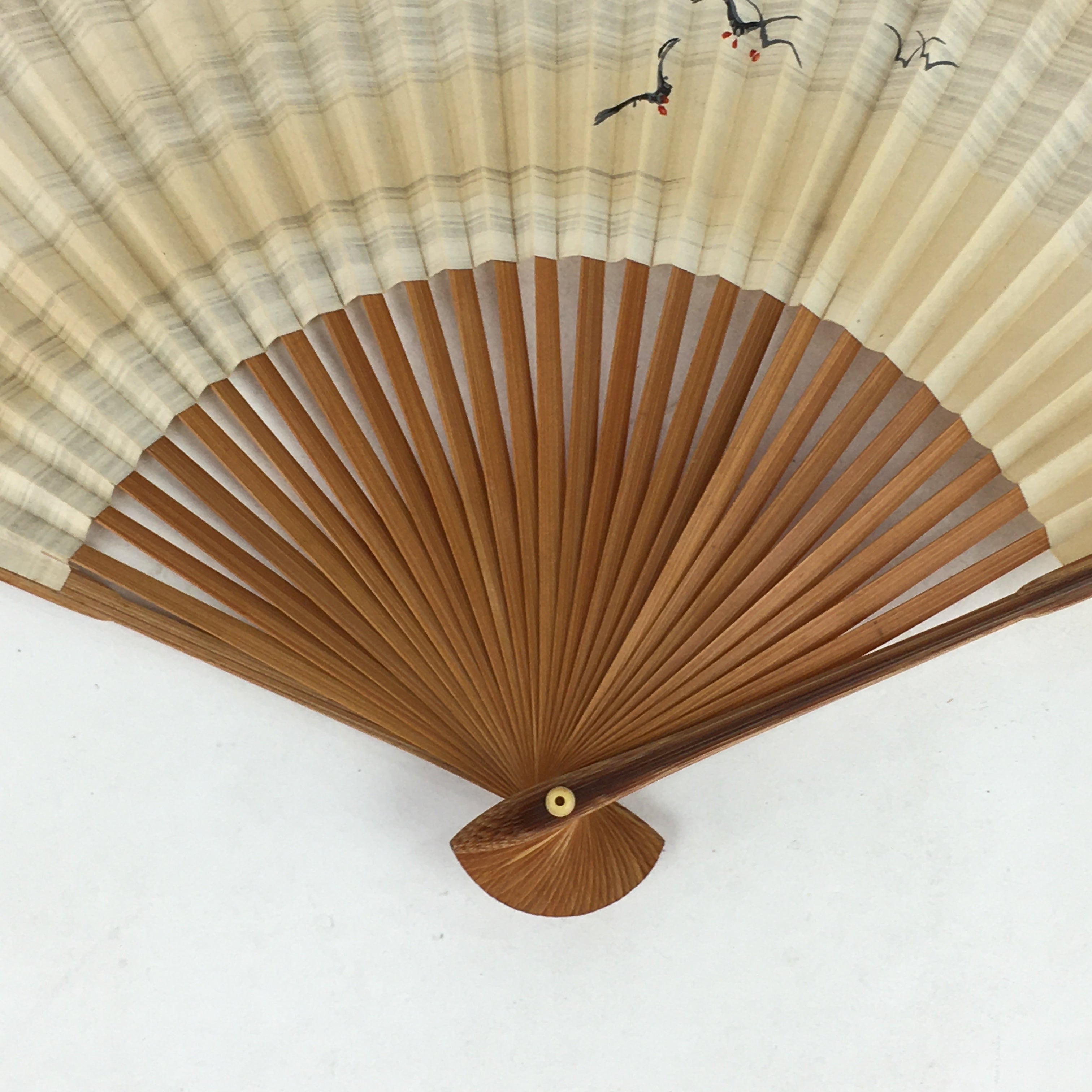 Japanese Folding Fan Vtg Sensu Bamboo Frame Paper Black Birds 4D615