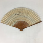 Japanese Folding Fan Vtg Sensu Bamboo Frame Paper Black Birds 4D615