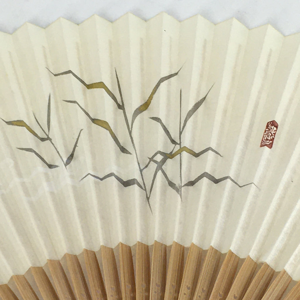 Japanese Folding Fan Vtg Sensu Bamboo Frame Paper Freshwater Trout 4D603