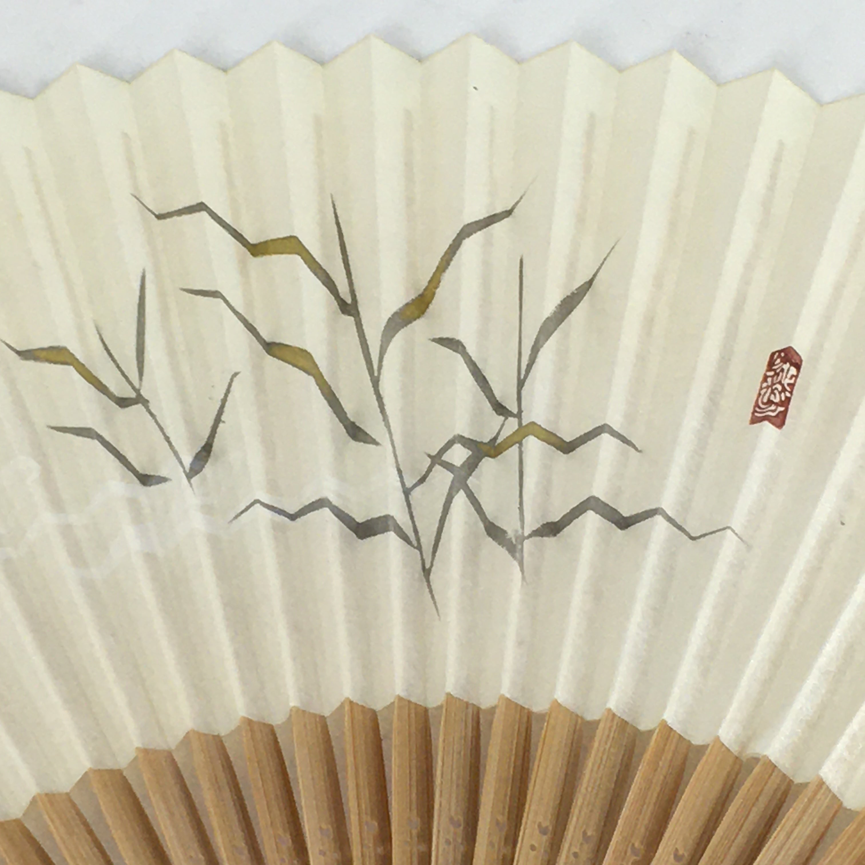 Japanese Folding Fan Vtg Sensu Bamboo Frame Paper Freshwater Trout 4D603