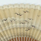 Japanese Folding Fan Vtg Sensu Bamboo Frame Paper Gold Black Birds 4D577