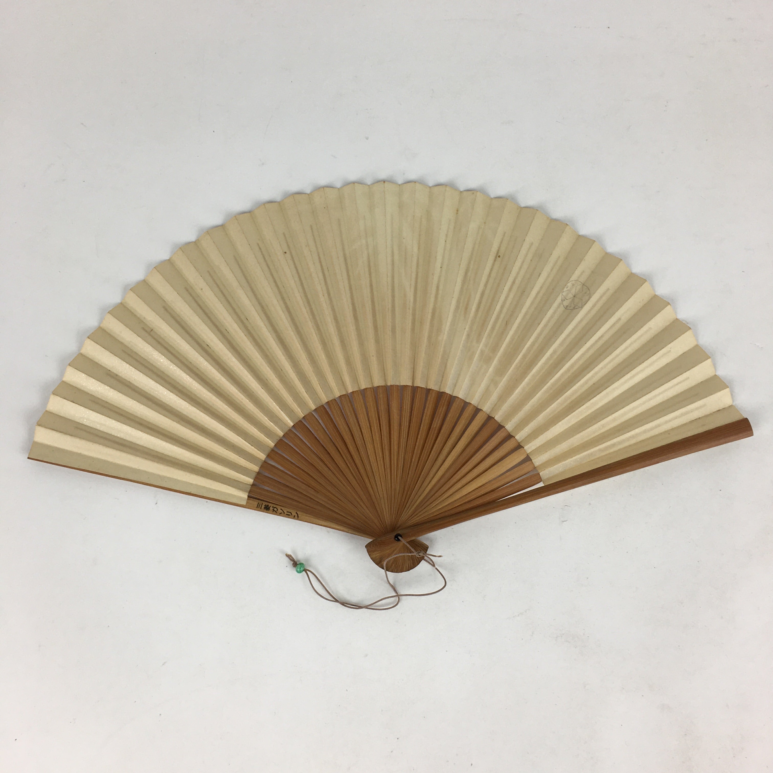 Japanese Folding Fan Vtg Sensu Bamboo Frame Paper Gold White Bamboo 4D576