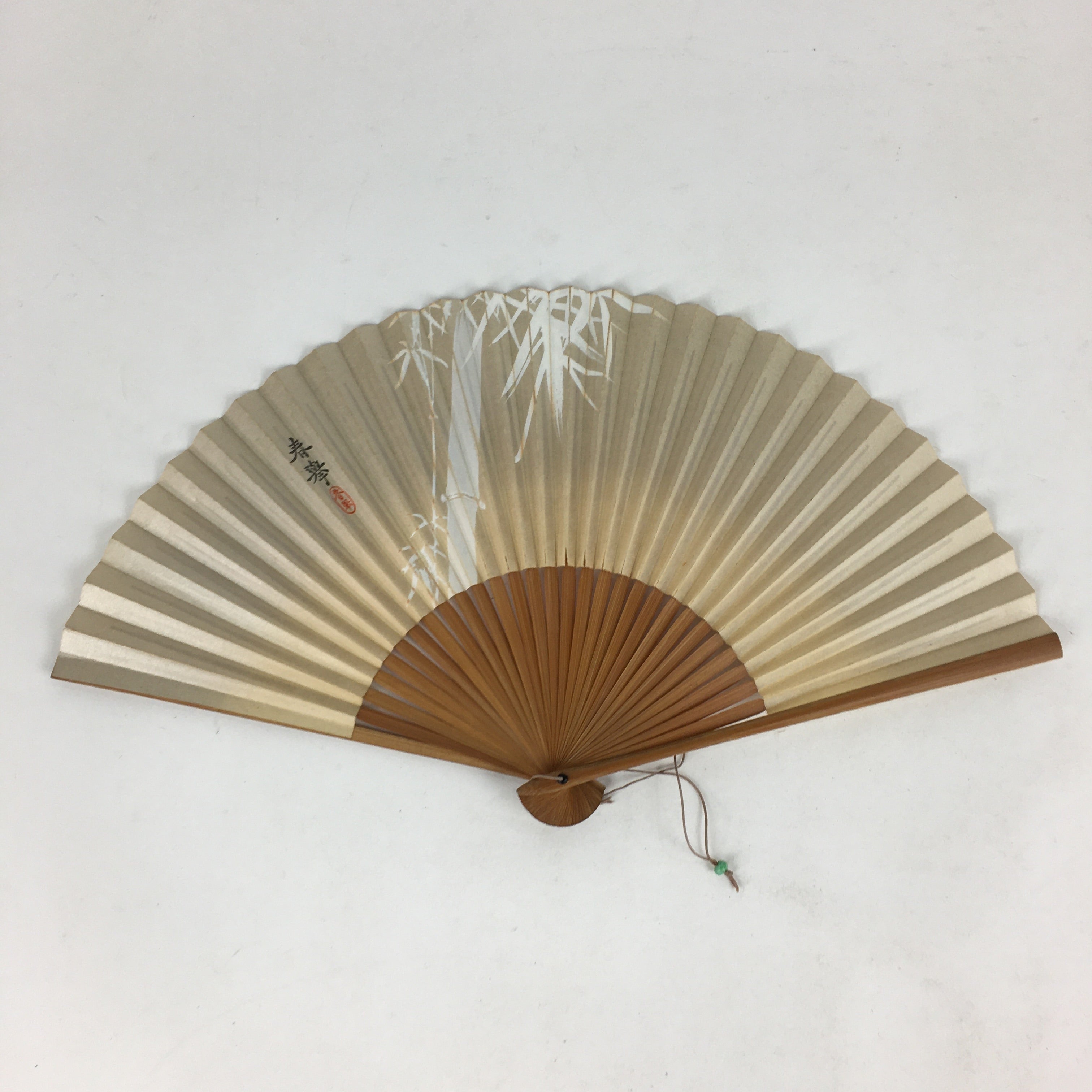 Japanese Folding Fan Vtg Sensu Bamboo Frame Paper Gold White Bamboo 4D576