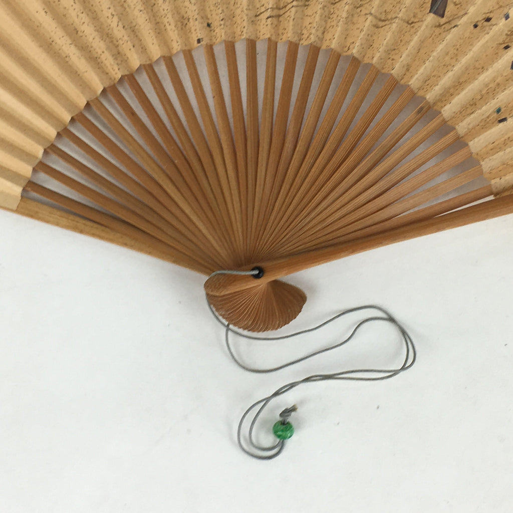Japanese Folding Fan Vtg Sensu Bamboo Frame Paper Golden Glitter 4D589