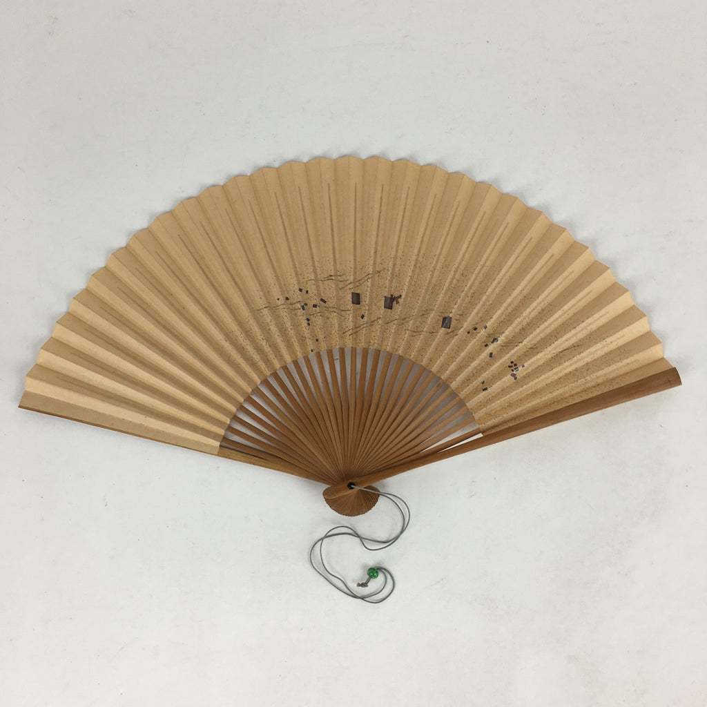 Japanese Folding Fan Vtg Sensu Bamboo Frame Paper Golden Glitter 4D589