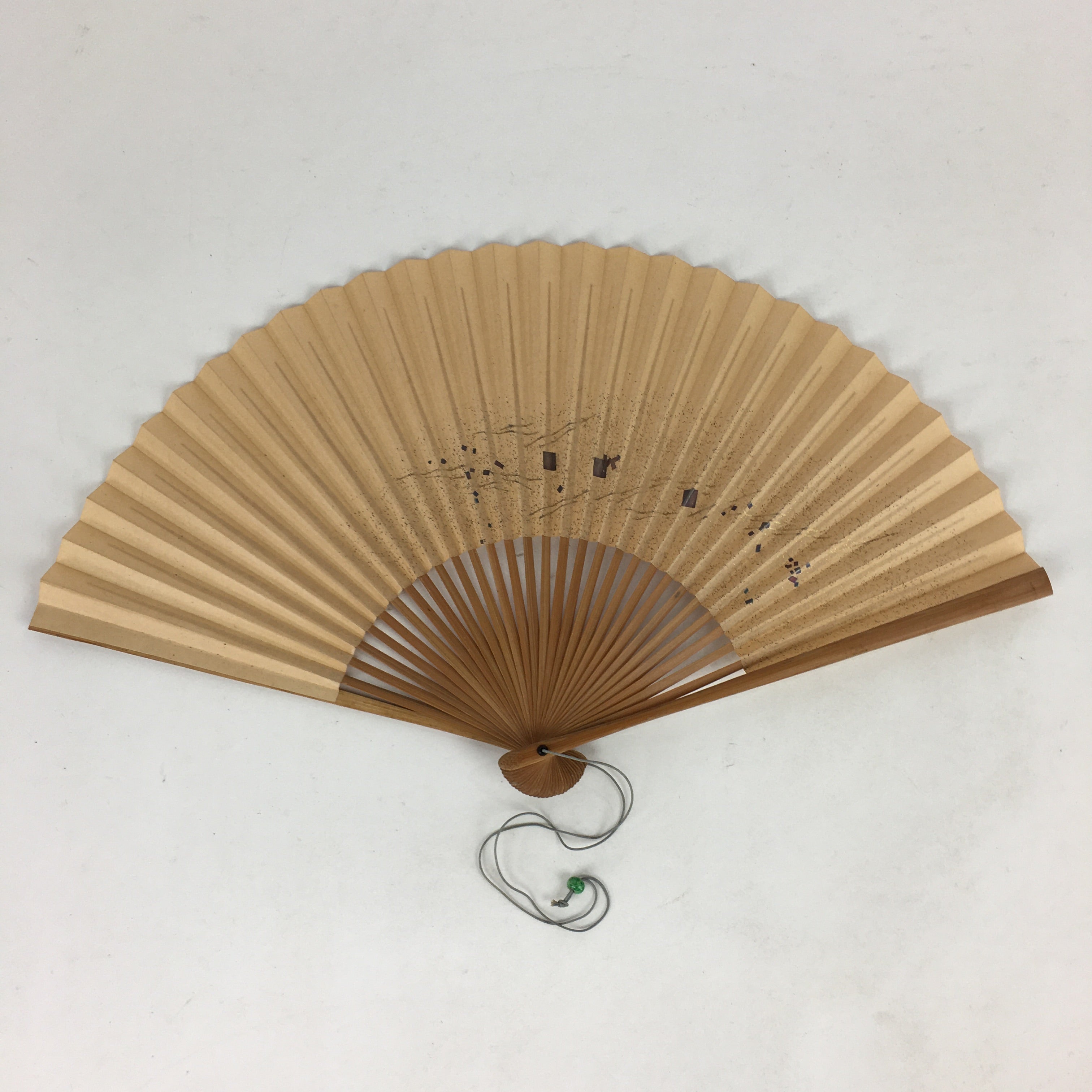 Japanese Folding Fan Vtg Sensu Bamboo Frame Paper Golden Glitter 4D589