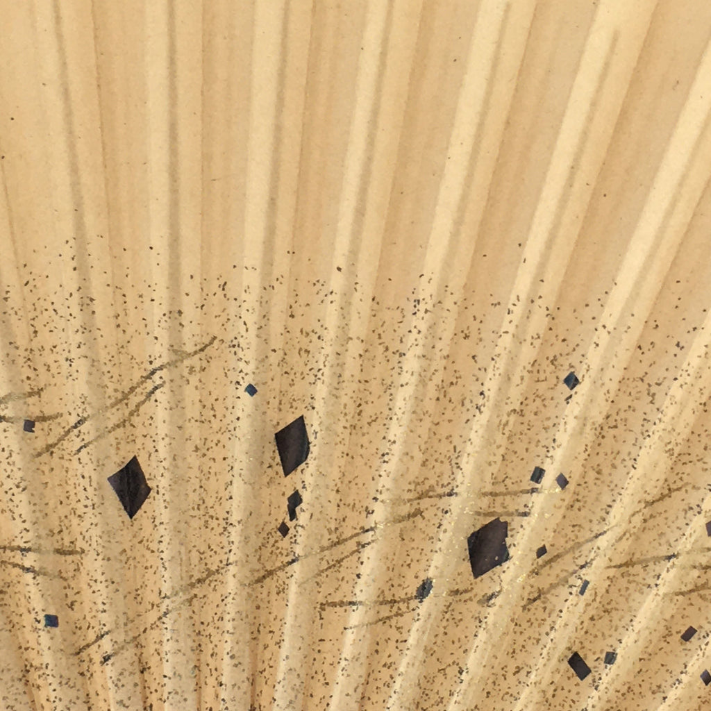 Japanese Folding Fan Vtg Sensu Bamboo Frame Paper Golden Glitter 4D592