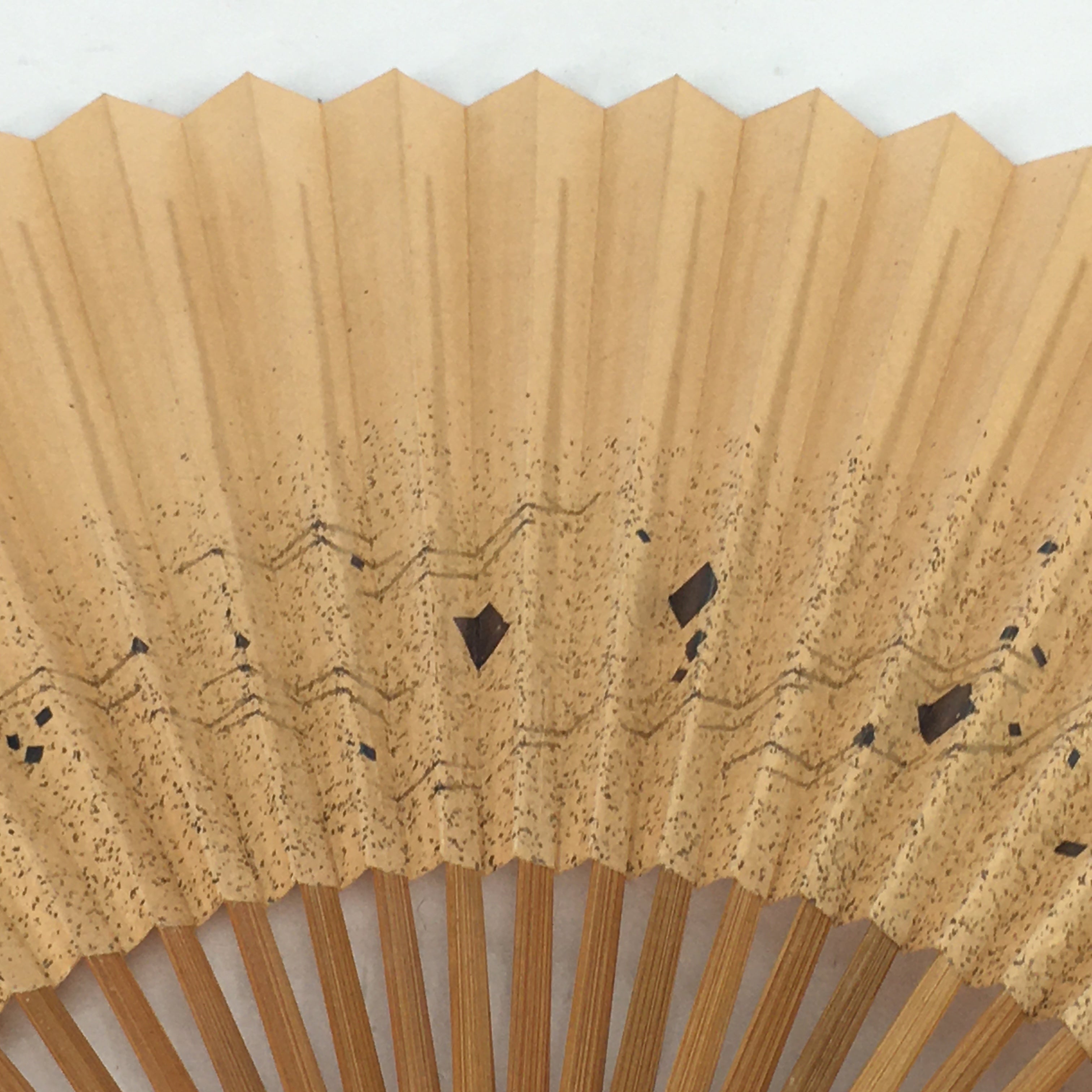 Japanese Folding Fan Vtg Sensu Bamboo Frame Paper Golden Glitter 4D592