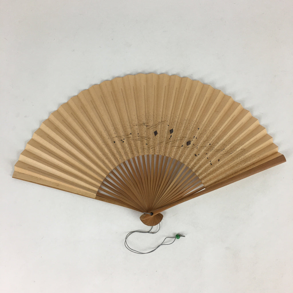 Japanese Folding Fan Vtg Sensu Bamboo Frame Paper Golden Glitter 4D592