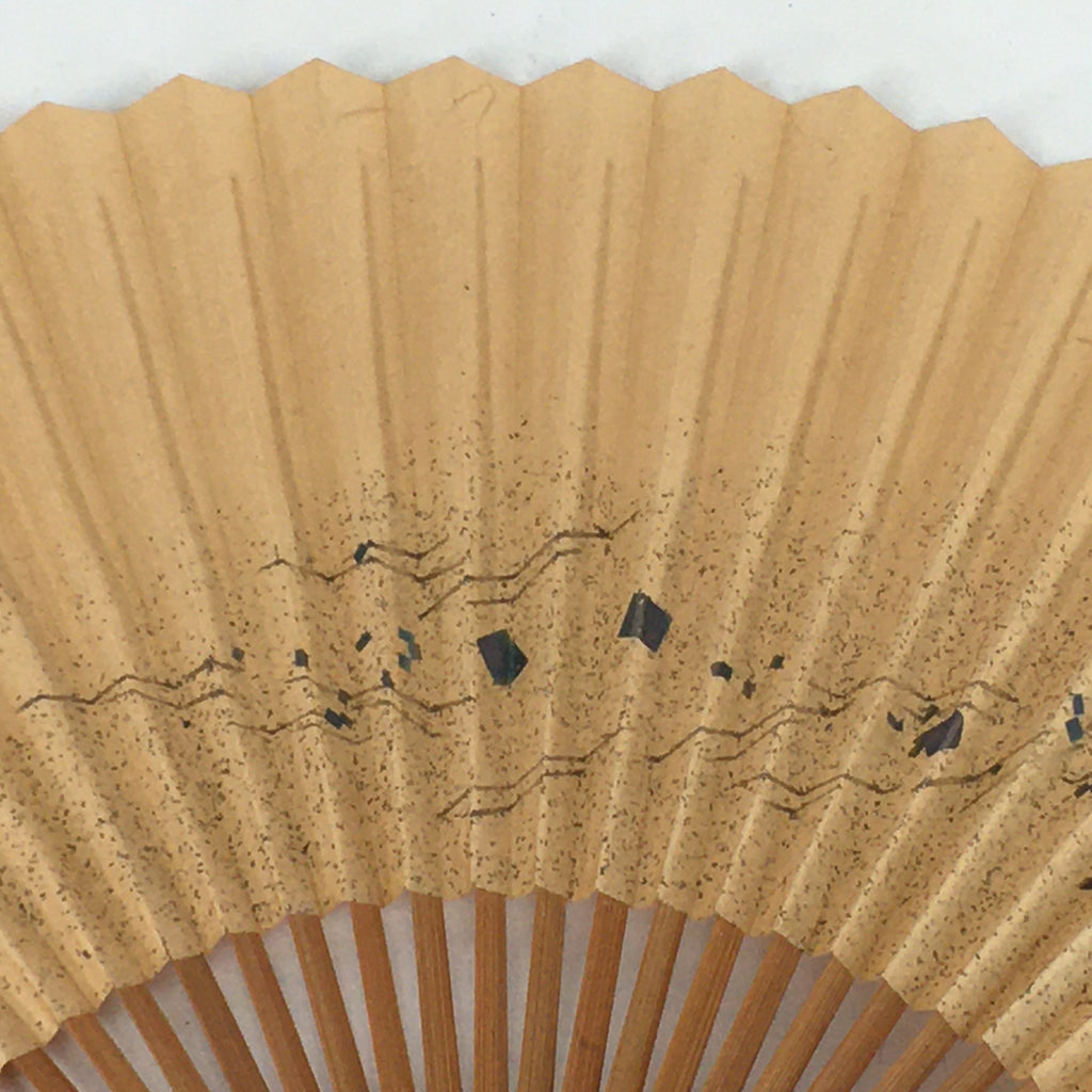 Japanese Folding Fan Vtg Sensu Bamboo Frame Paper Golden Glitter 4D593