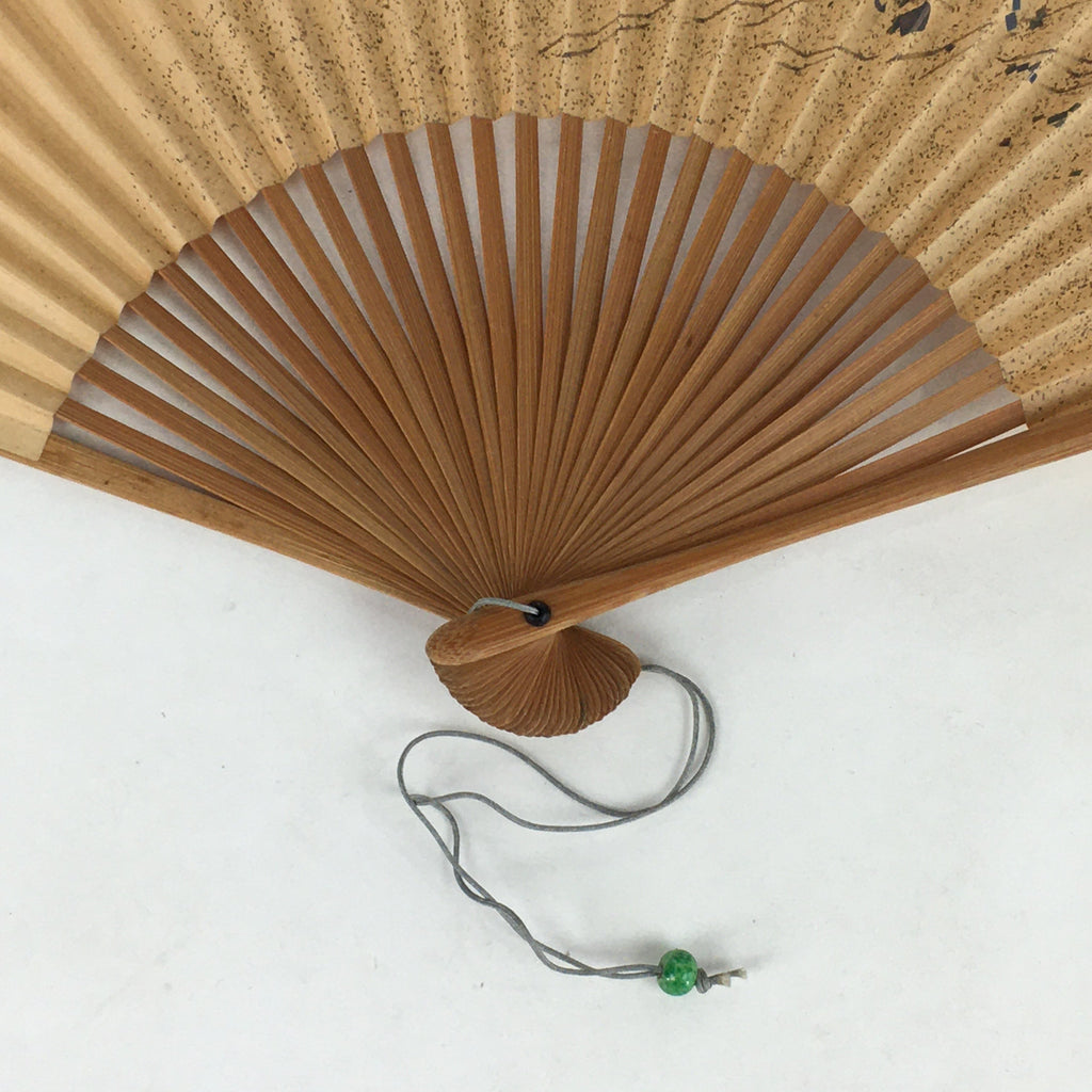 Japanese Folding Fan Vtg Sensu Bamboo Frame Paper Golden Glitter 4D593