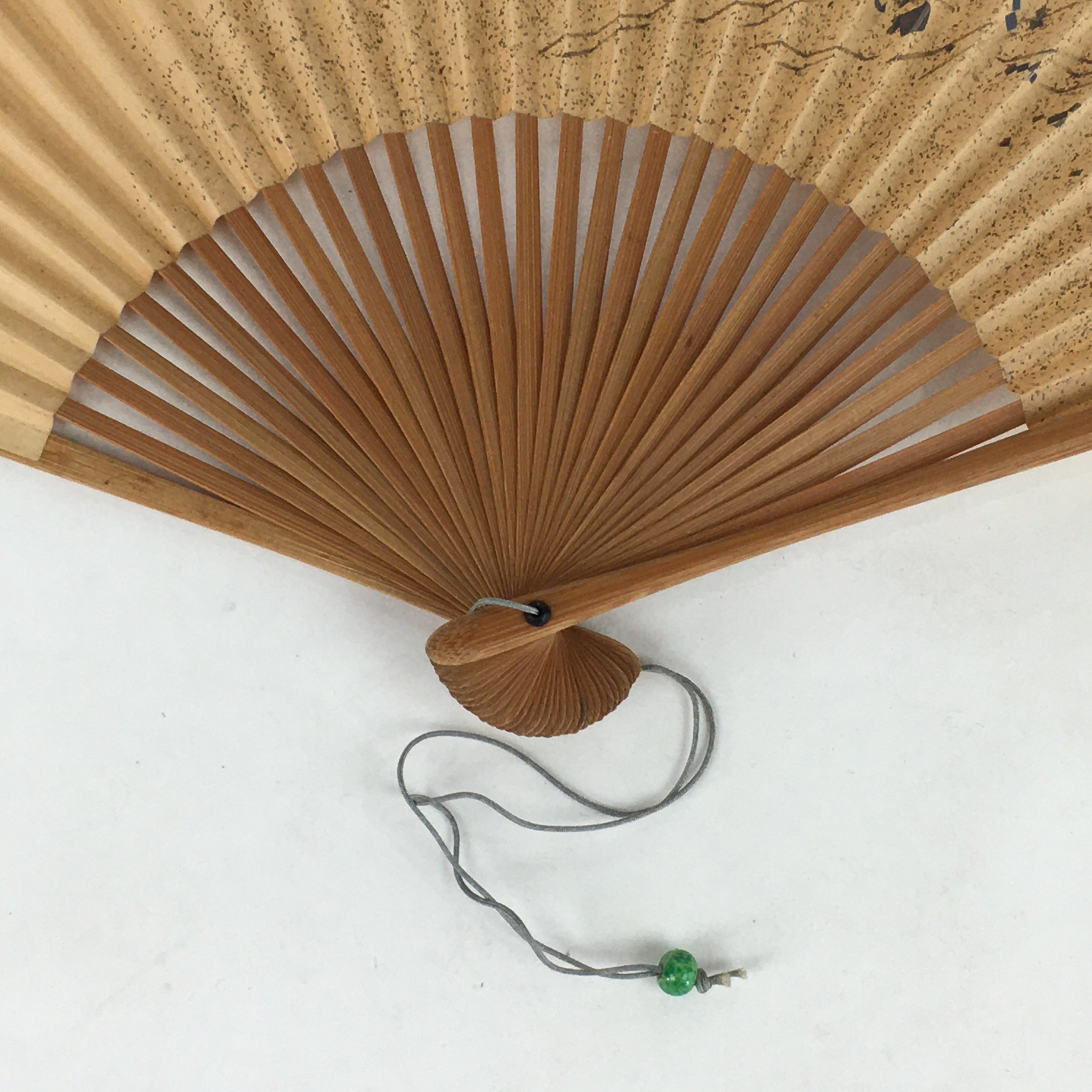 Japanese Folding Fan Vtg Sensu Bamboo Frame Paper Golden Glitter 4D593