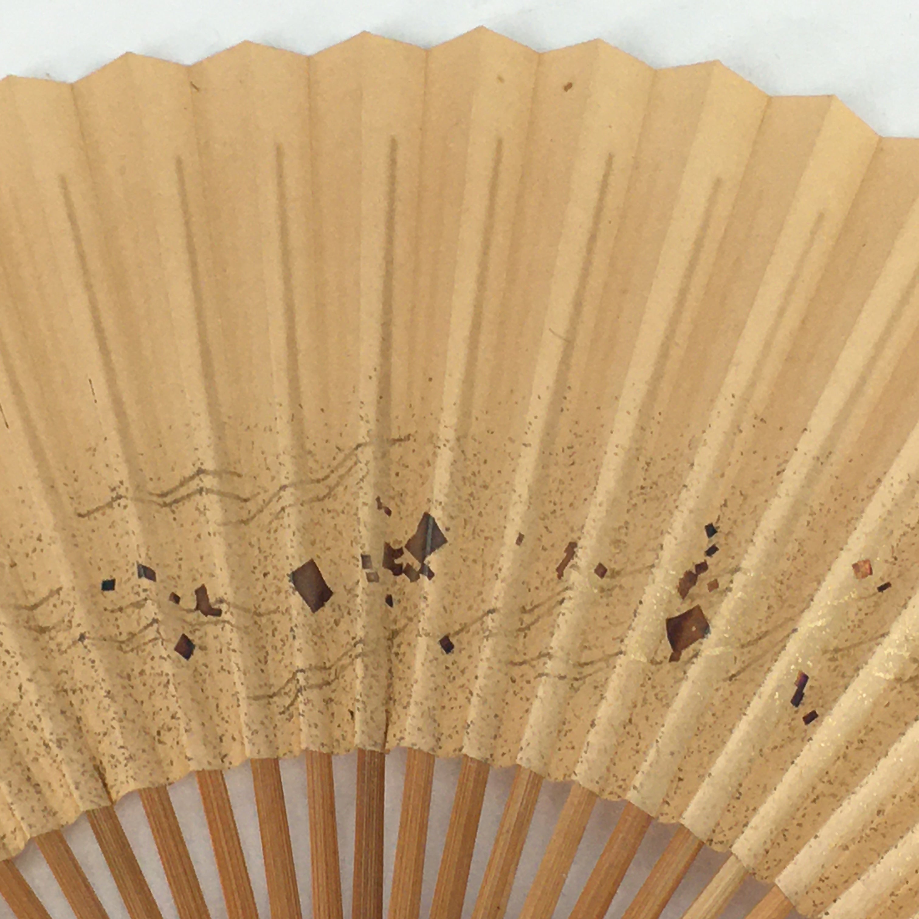 Japanese Folding Fan Vtg Sensu Bamboo Frame Paper Golden Glitter 4D600