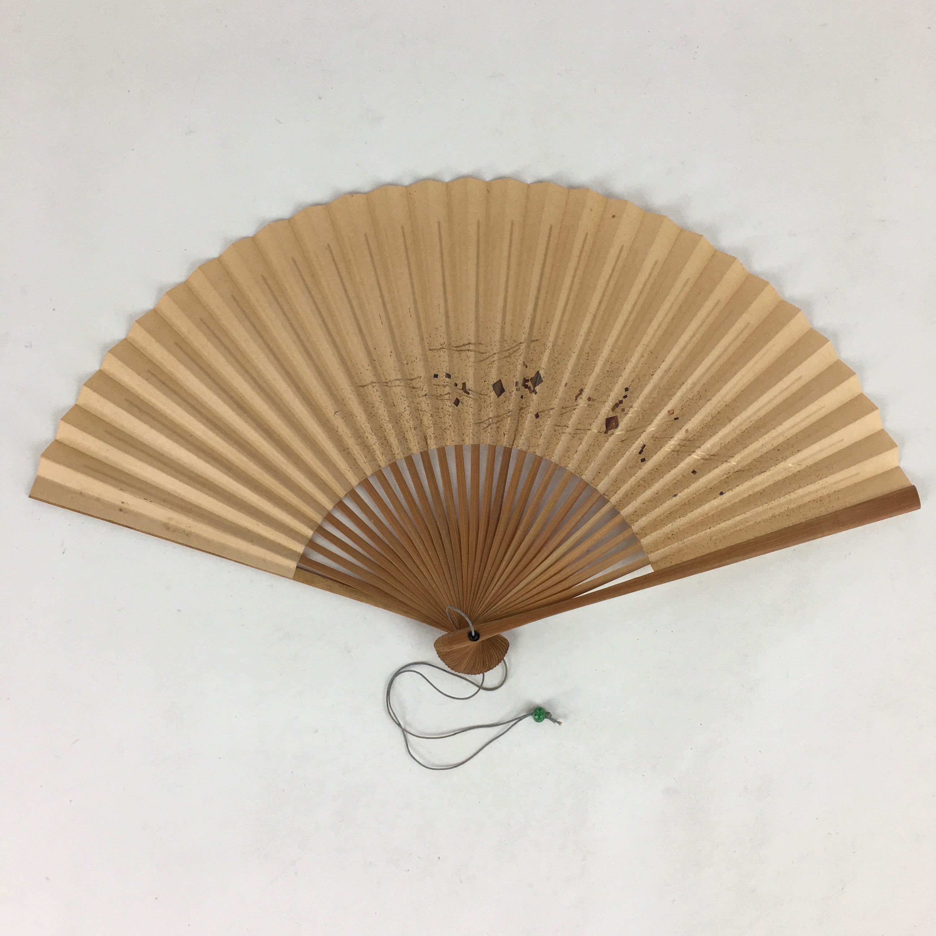 Japanese Folding Fan Vtg Sensu Bamboo Frame Paper Golden Glitter 4D600