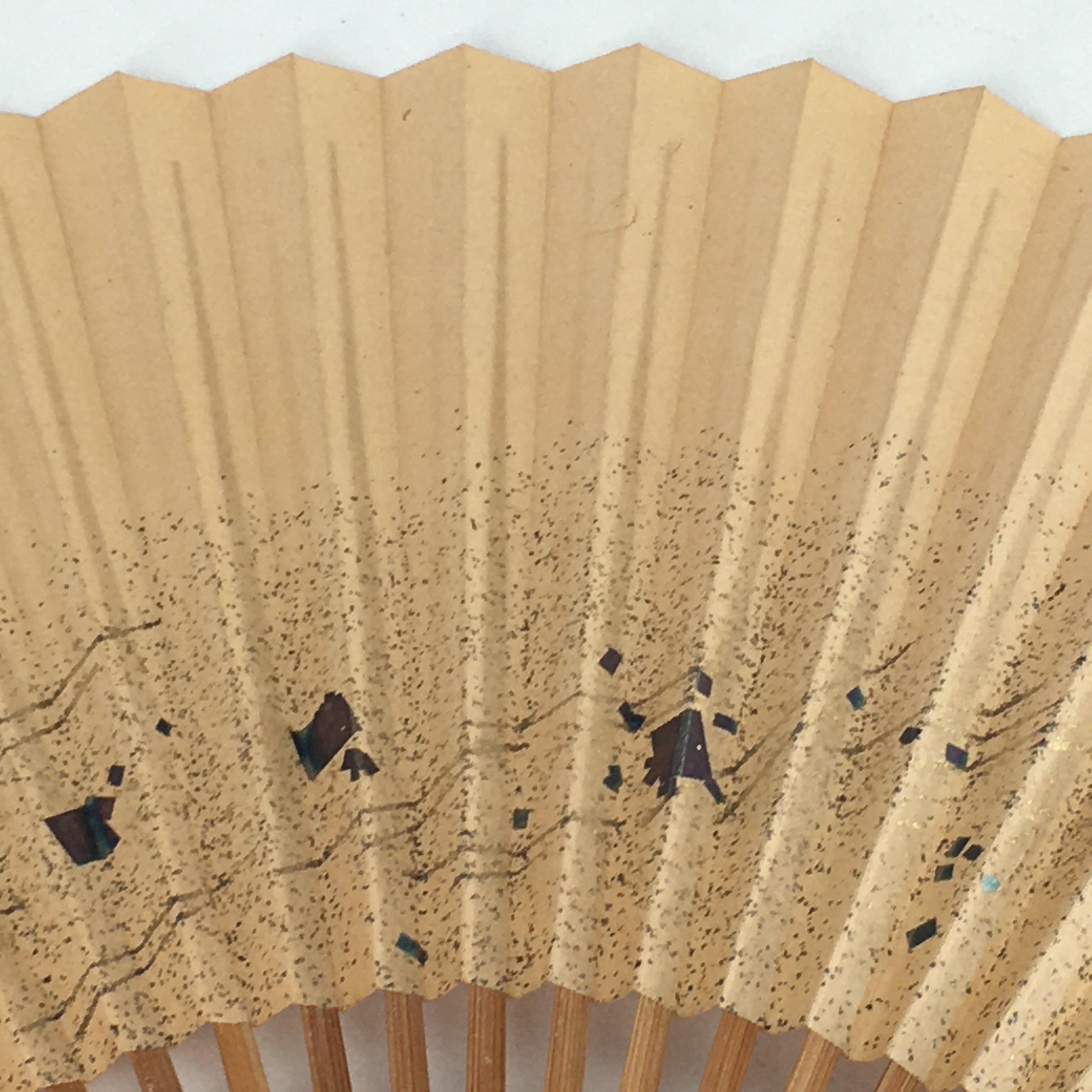 Japanese Folding Fan Vtg Sensu Bamboo Frame Paper Golden Glitter 4D602