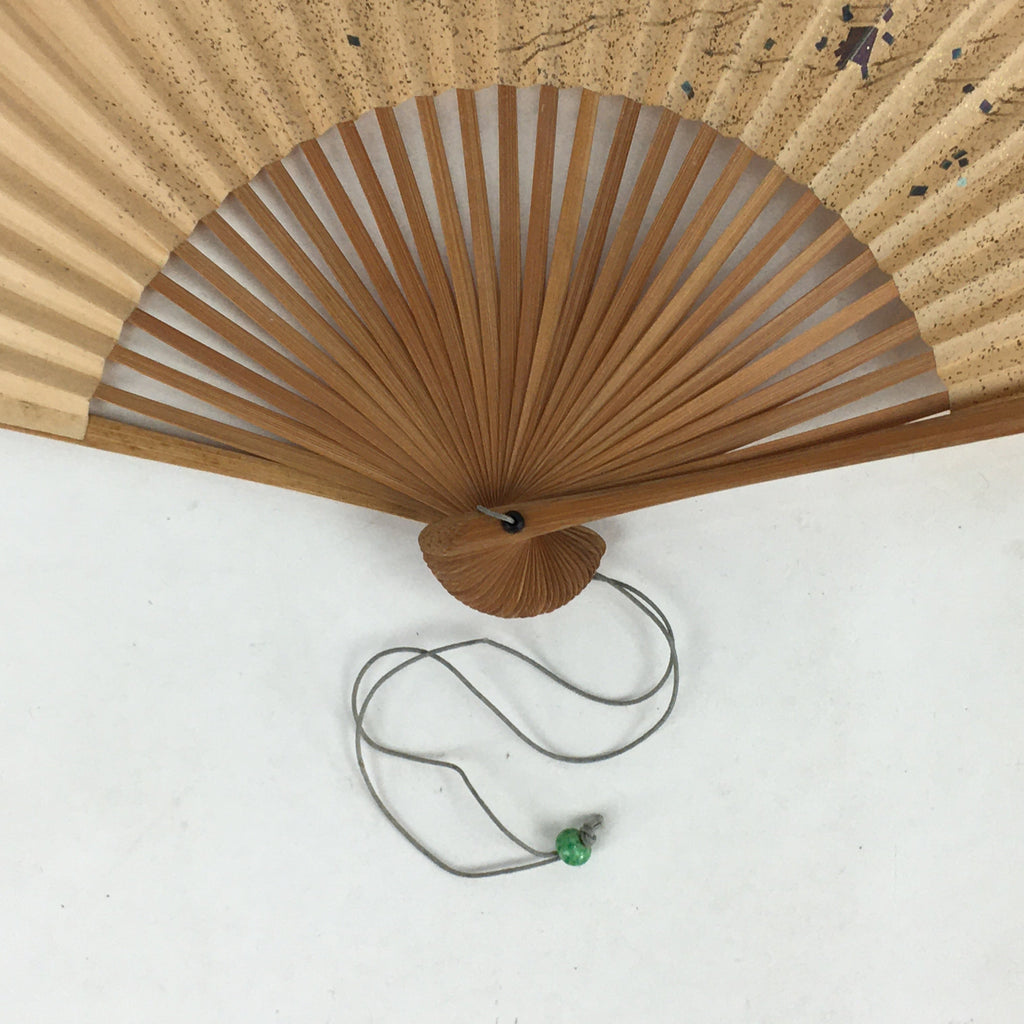 Japanese Folding Fan Vtg Sensu Bamboo Frame Paper Golden Glitter 4D602
