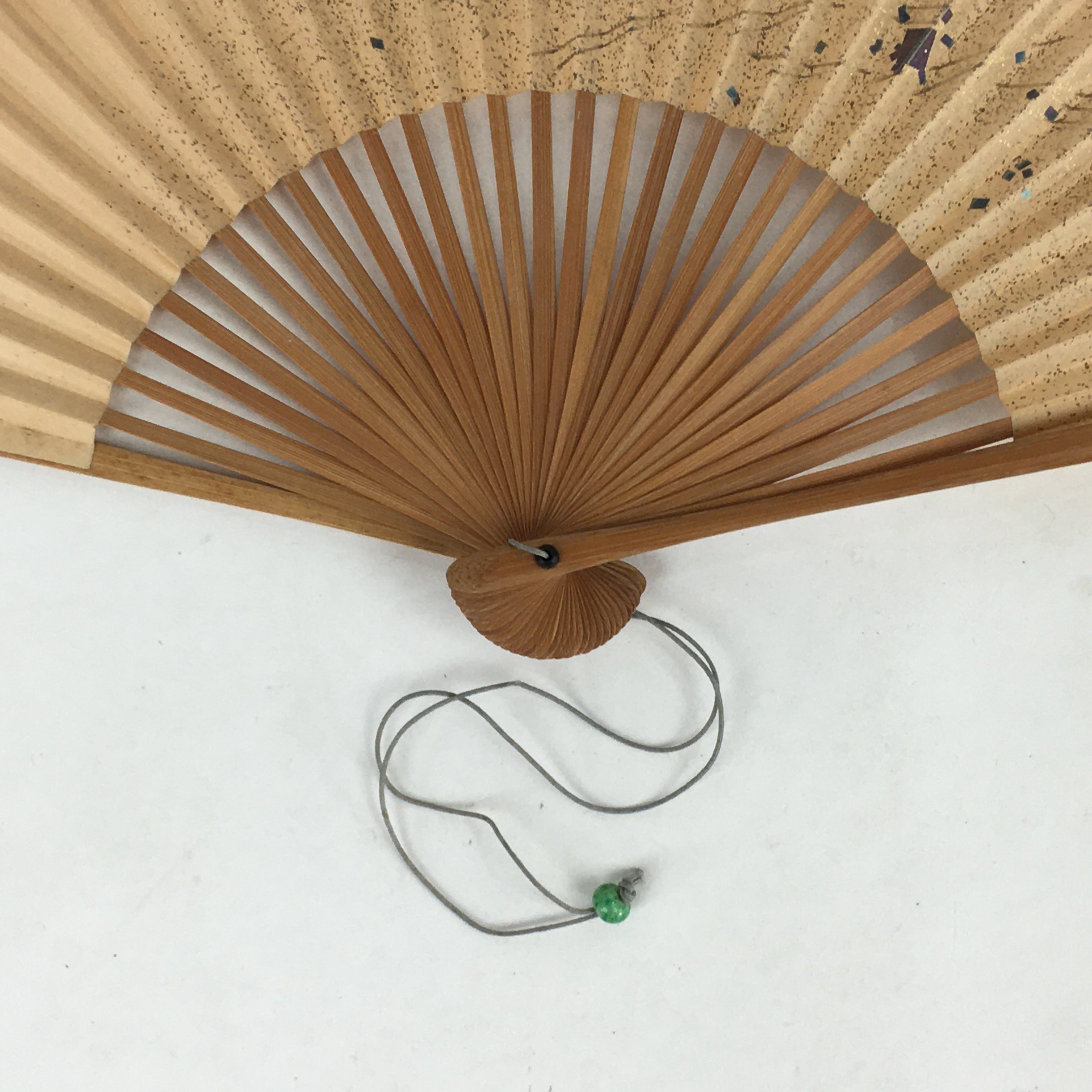 Japanese Folding Fan Vtg Sensu Bamboo Frame Paper Golden Glitter 4D602
