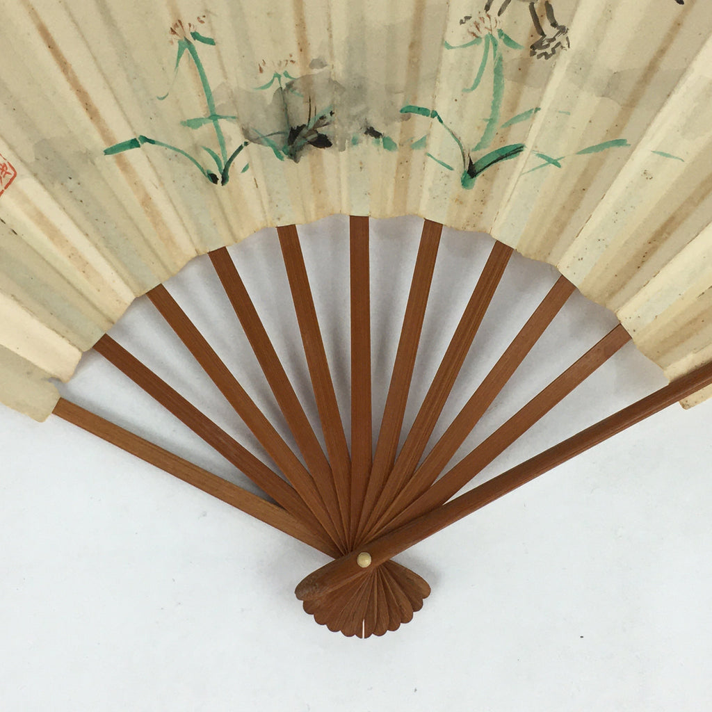 Japanese Folding Fan Vtg Sensu Bamboo Frame Paper Kimono Boy 4D624