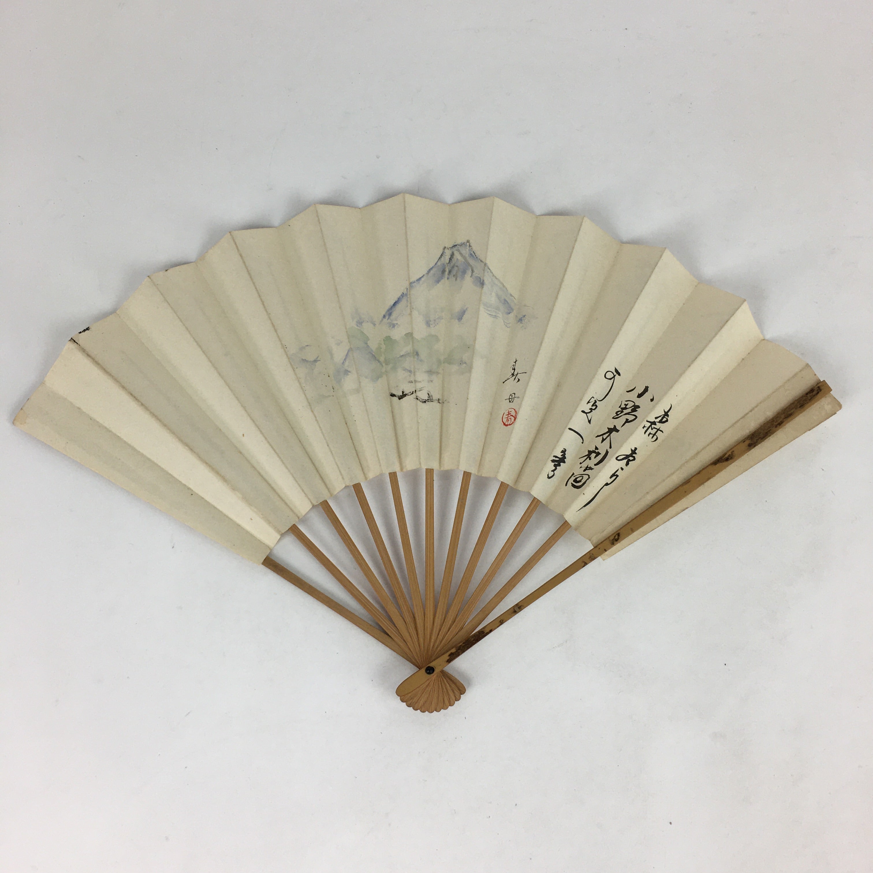 Japanese Folding Fan Vtg Sensu Bamboo Frame Paper Memorial 4D629