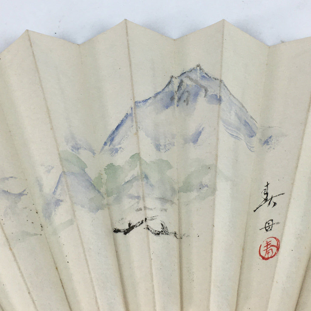 Japanese Folding Fan Vtg Sensu Bamboo Frame Paper Memorial 4D629