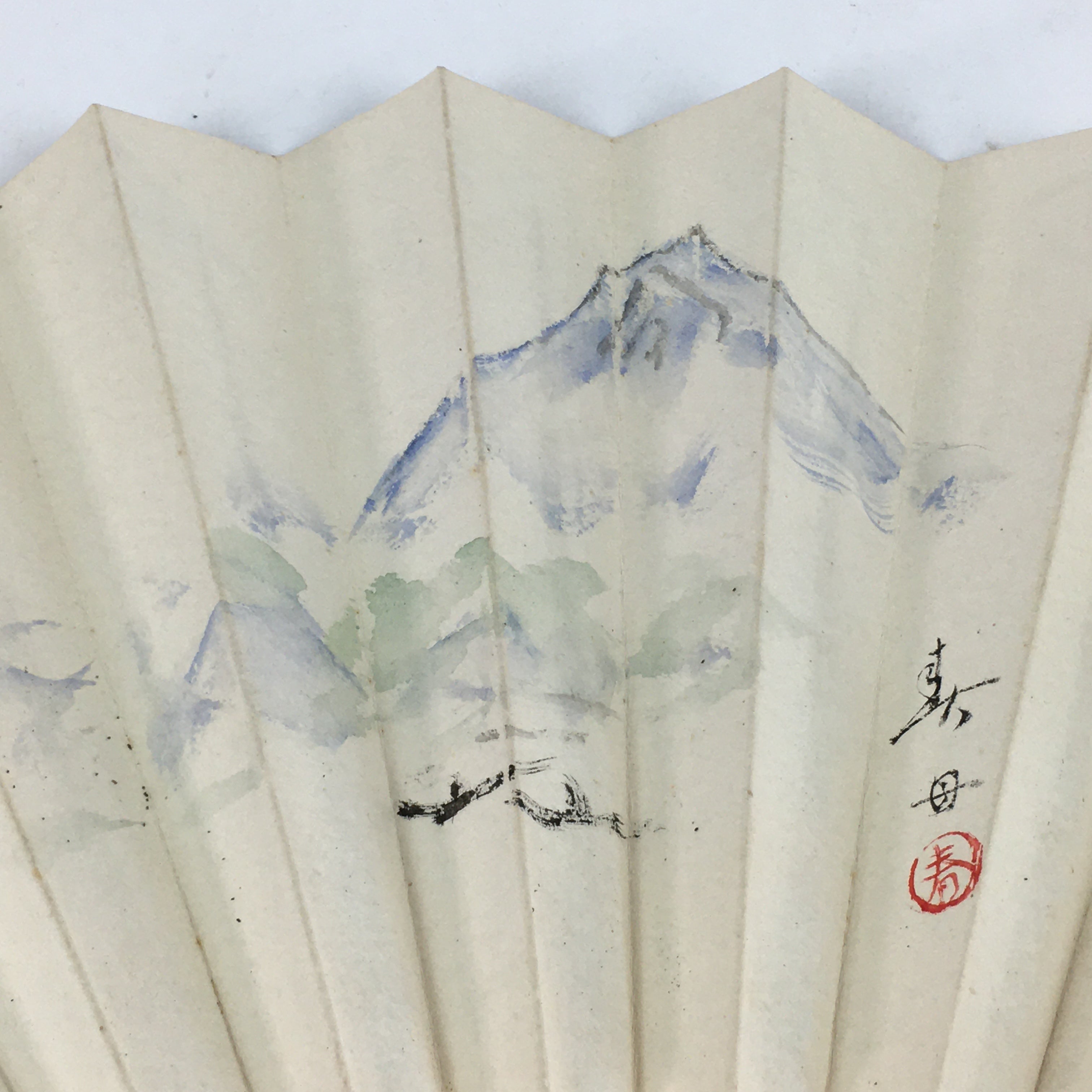 Japanese Folding Fan Vtg Sensu Bamboo Frame Paper Memorial 4D629