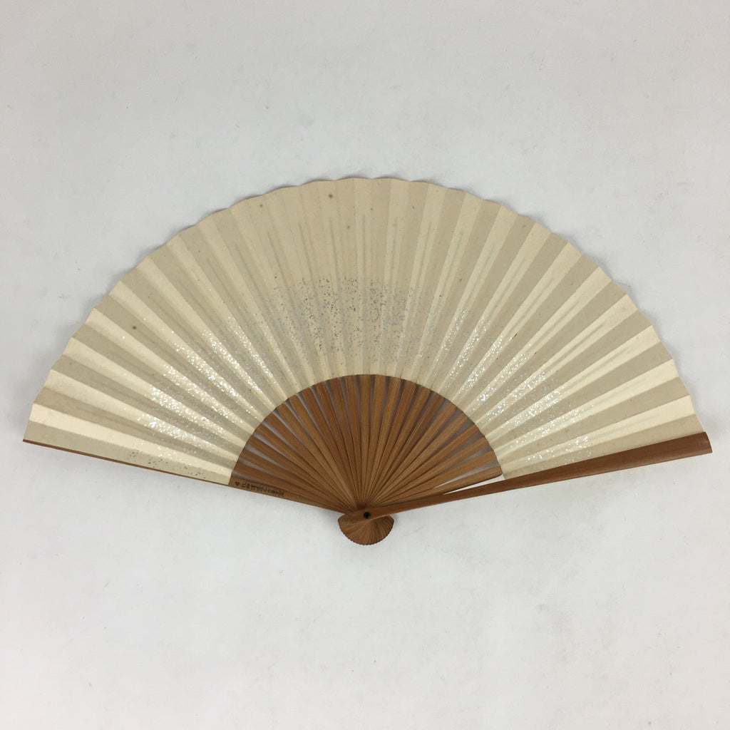 Japanese Folding Fan Vtg Sensu Bamboo Frame Paper Silver Glitter 4D594