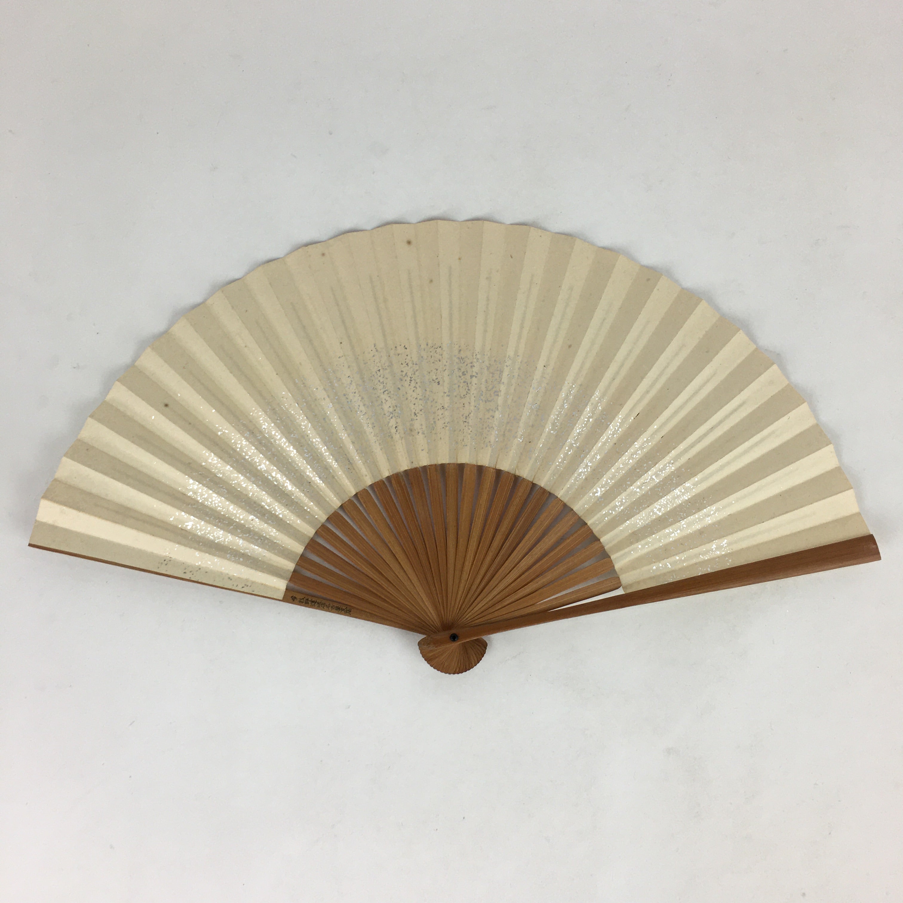 Japanese Folding Fan Vtg Sensu Bamboo Frame Paper Silver Glitter 4D594
