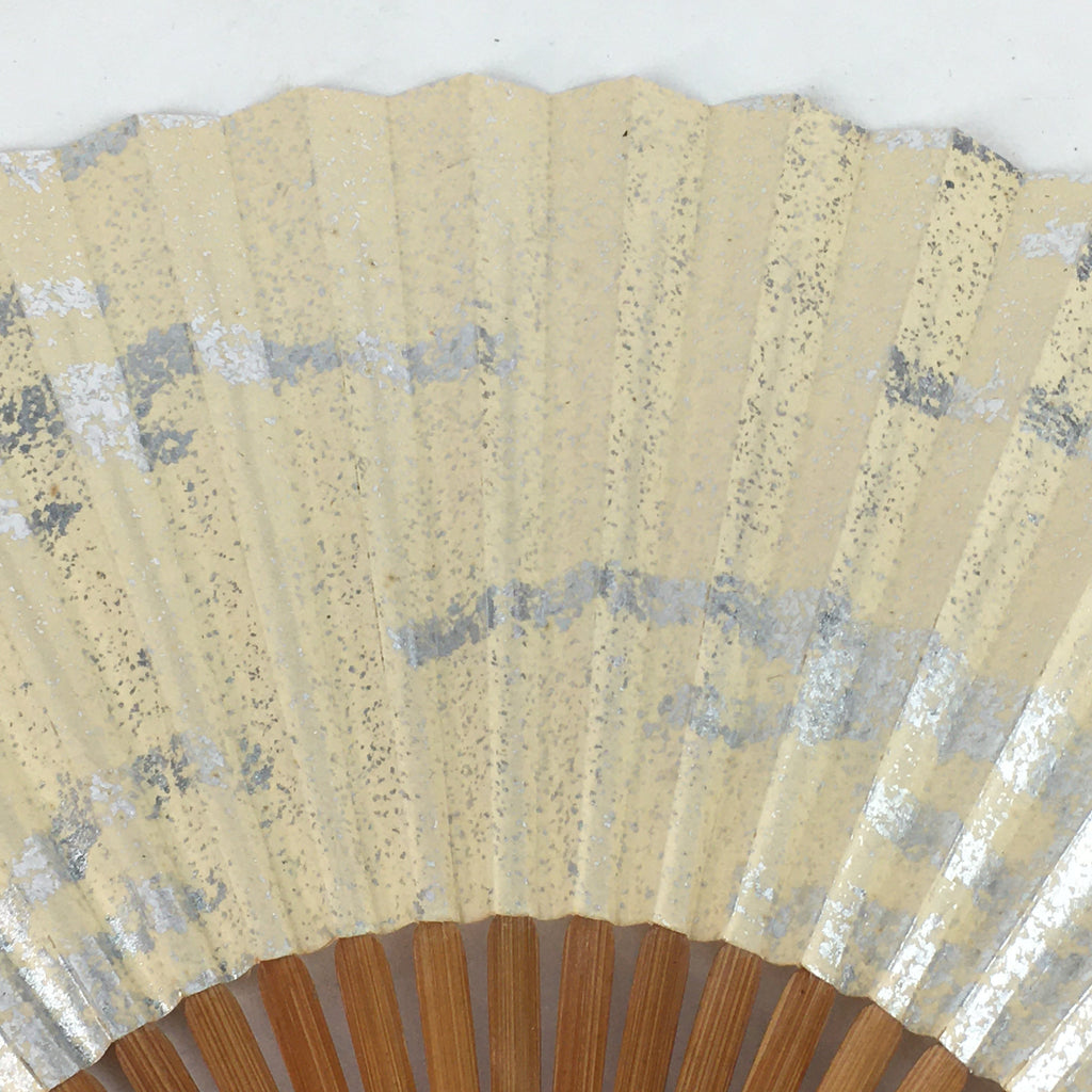 Japanese Folding Fan Vtg Sensu Bamboo Frame Paper Silver Glitter 4D594