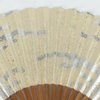 Japanese Folding Fan Vtg Sensu Bamboo Frame Paper Silver Glitter 4D594