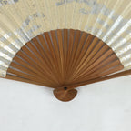 Japanese Folding Fan Vtg Sensu Bamboo Frame Paper Silver Glitter 4D594