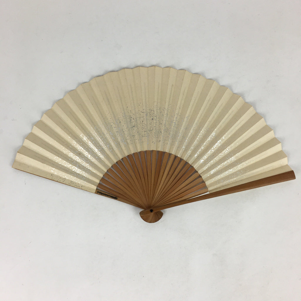 Japanese Folding Fan Vtg Sensu Bamboo Frame Paper Silver Glitter 4D598