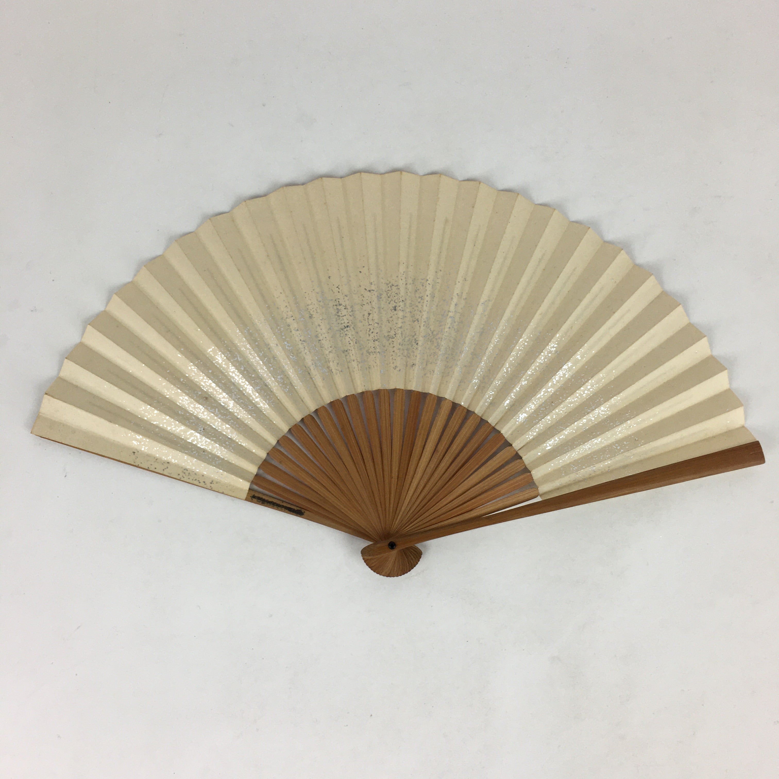 Japanese Folding Fan Vtg Sensu Bamboo Frame Paper Silver Glitter 4D598