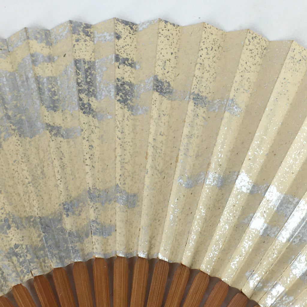 Japanese Folding Fan Vtg Sensu Bamboo Frame Paper Silver Glitter 4D598