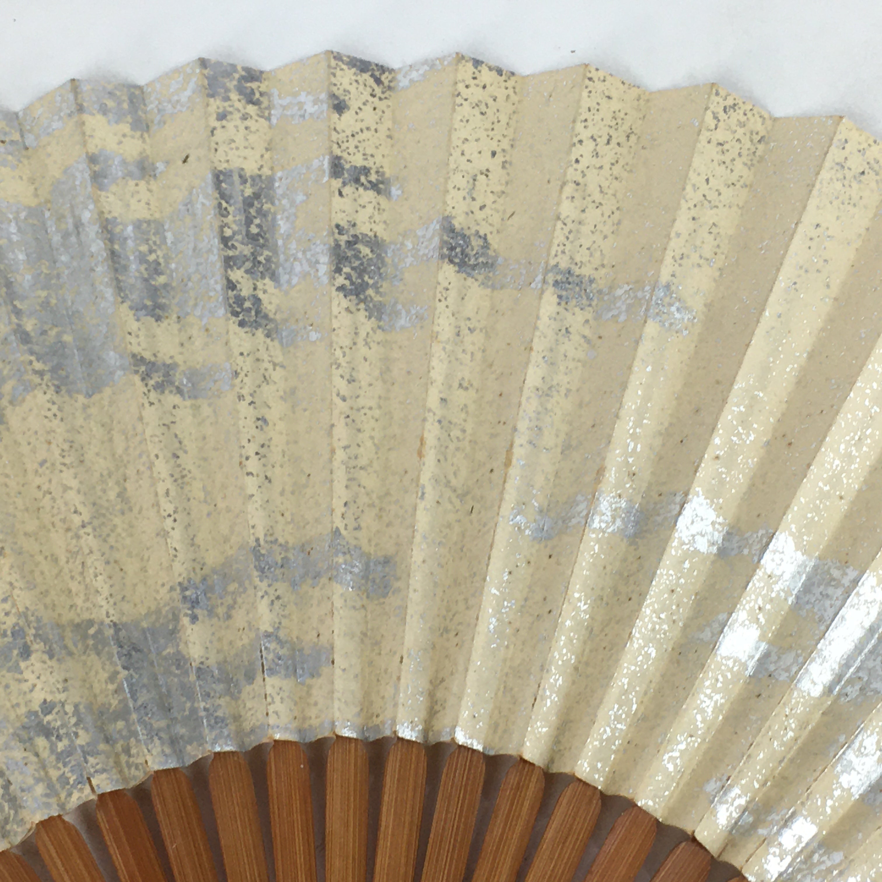 Japanese Folding Fan Vtg Sensu Bamboo Frame Paper Silver Glitter 4D598