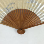 Japanese Folding Fan Vtg Sensu Bamboo Frame Paper Silver Glitter 4D598