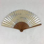 Japanese Folding Fan Vtg Sensu Bamboo Frame Paper Silver Glitter 4D598
