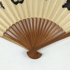 Japanese Folding Fan Vtg Sensu Bamboo Frame Shiny Paper Kanji 4D58