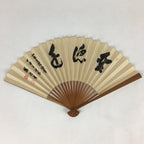 Japanese Folding Fan Vtg Sensu Bamboo Frame Shiny Paper Kanji 4D58