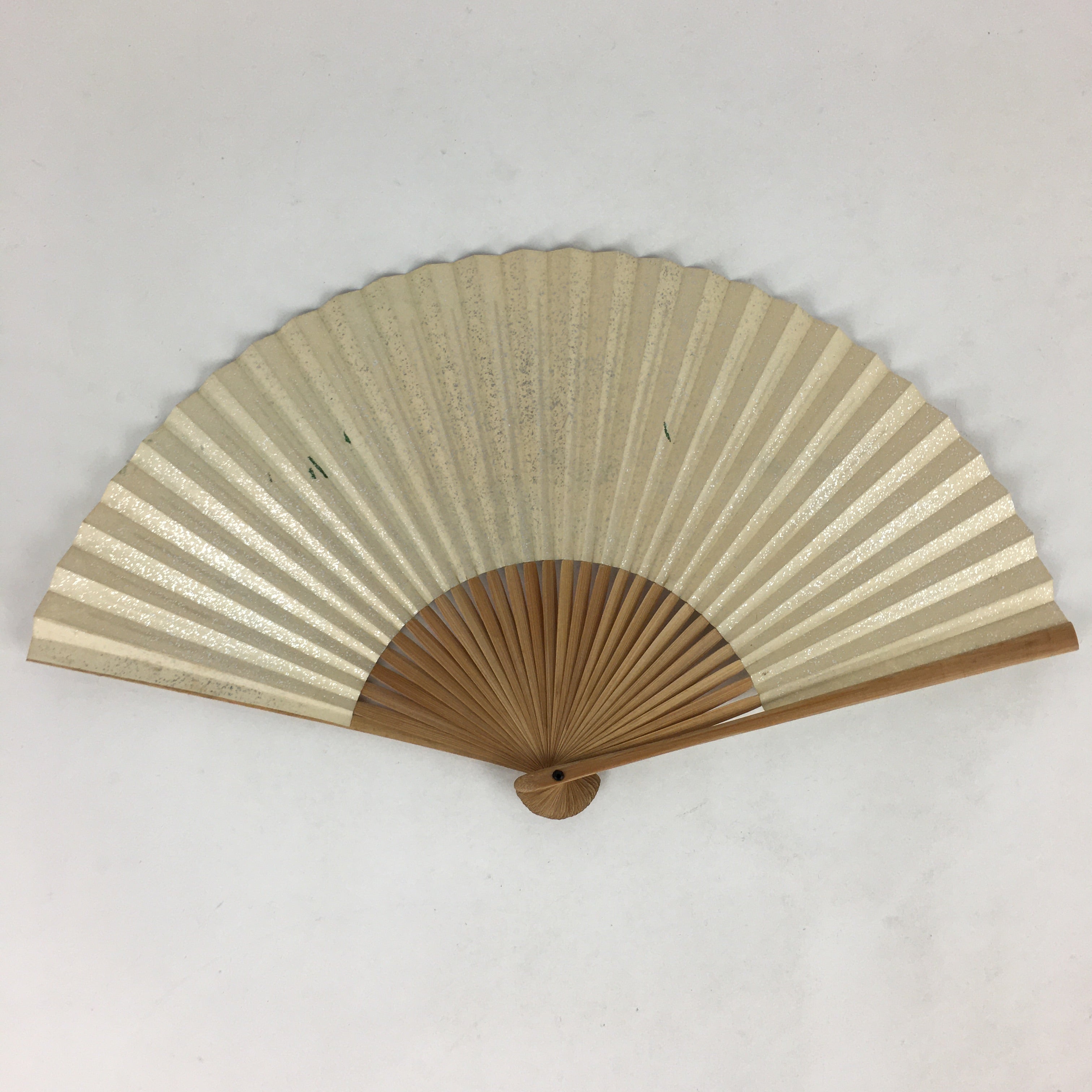 Japanese Folding Fan Vtg Sensu Bamboo Frame Silver Paper Birds 4D614