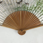 Japanese Folding Fan Vtg Sensu Bamboo Frame Silver Paper Birds 4D614
