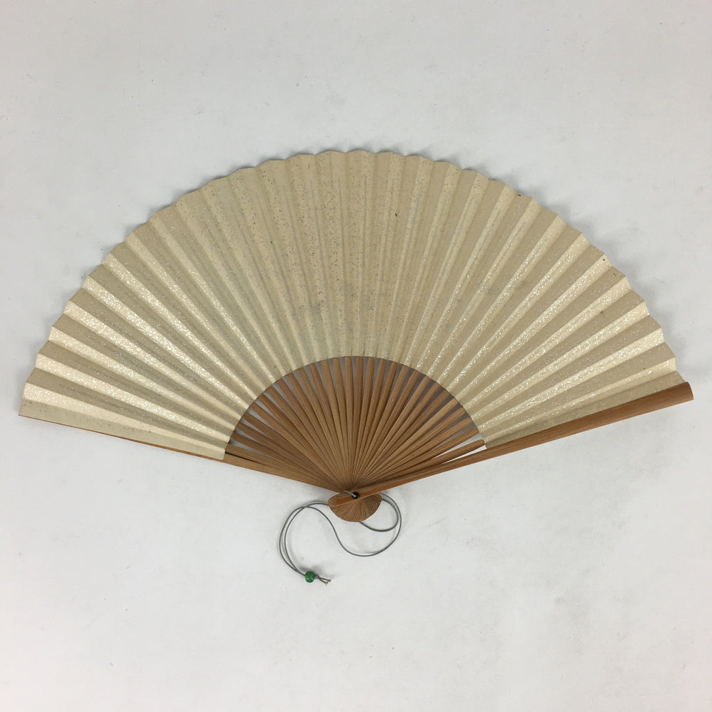 Japanese Folding Fan Vtg Sensu Bamboo Frame Silver Paper Birds 4D616