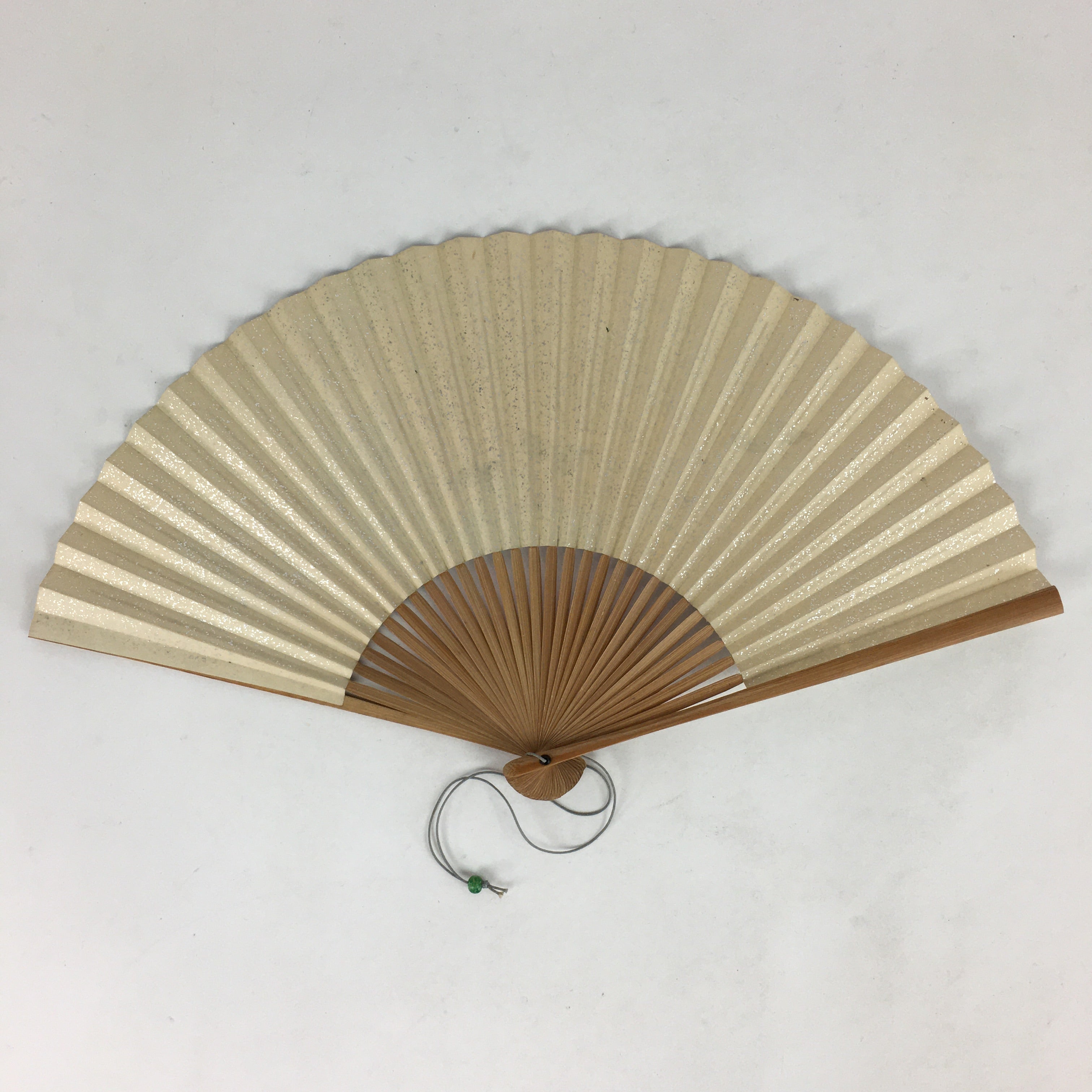 Japanese Folding Fan Vtg Sensu Bamboo Frame Silver Paper Birds 4D616