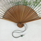 Japanese Folding Fan Vtg Sensu Bamboo Frame Silver Paper Birds 4D616