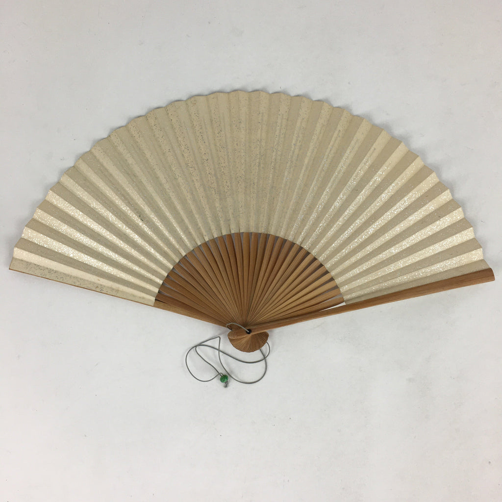Japanese Folding Fan Vtg Sensu Bamboo Frame Silver Paper Birds 4D617