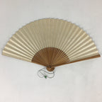Japanese Folding Fan Vtg Sensu Bamboo Frame Silver Paper Birds 4D617