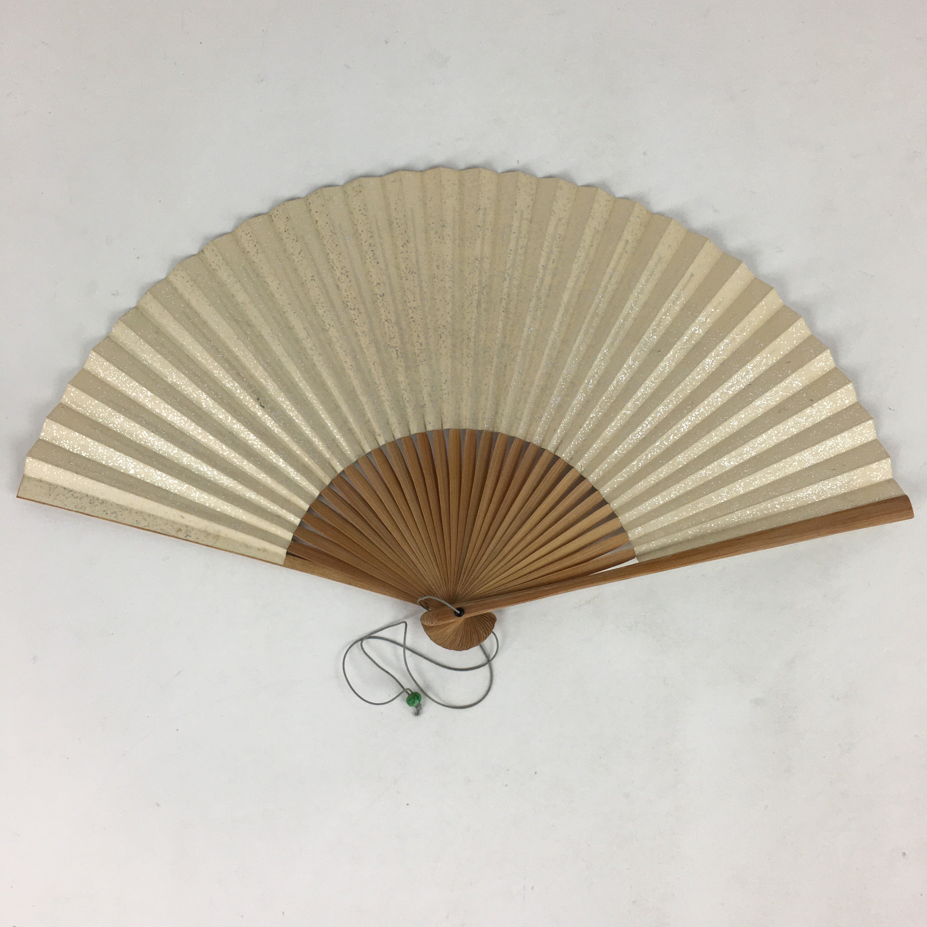 Japanese Folding Fan Vtg Sensu Bamboo Frame Silver Paper Birds 4D617